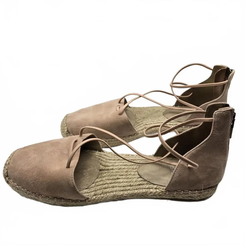 Eileen Fisher Blush Suede Elastic Strap Espadrille Flats Women's 9 Pink Zip